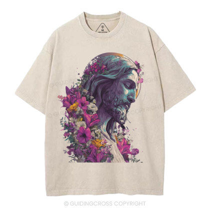 Jesus Flower Christian Washed T-Shirt