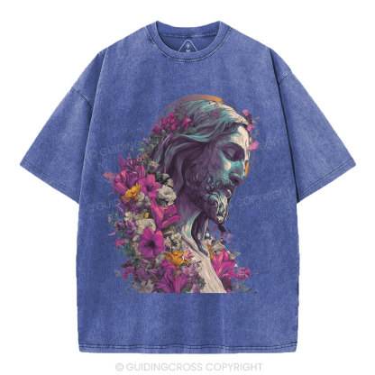 Jesus Flower Christian Washed T-Shirt