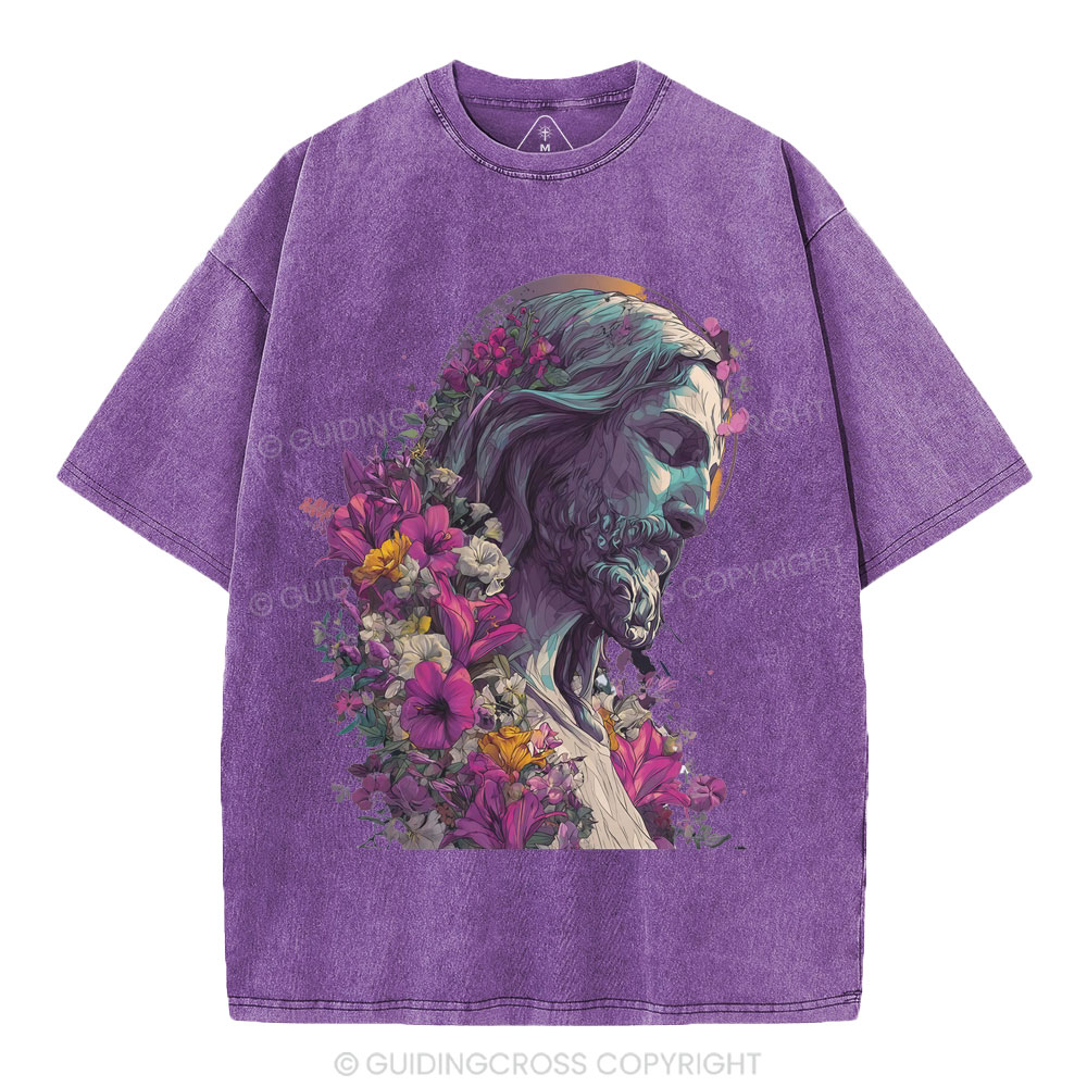 Jesus Flower Christian Washed T-Shirt