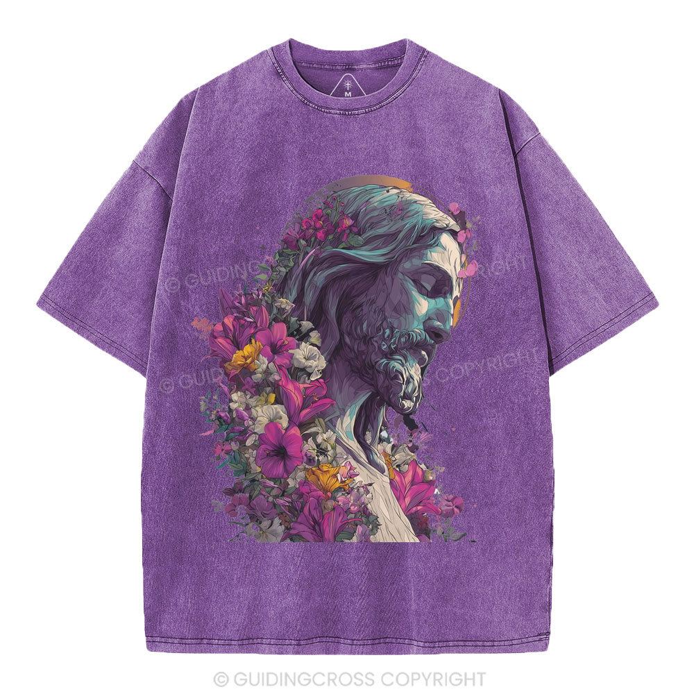 Jesus Flower Christian Washed T-Shirt