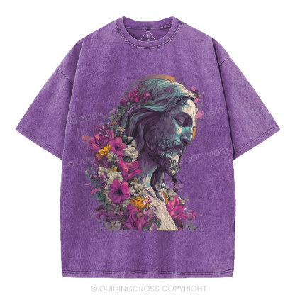 Jesus Flower Christian Washed T-Shirt