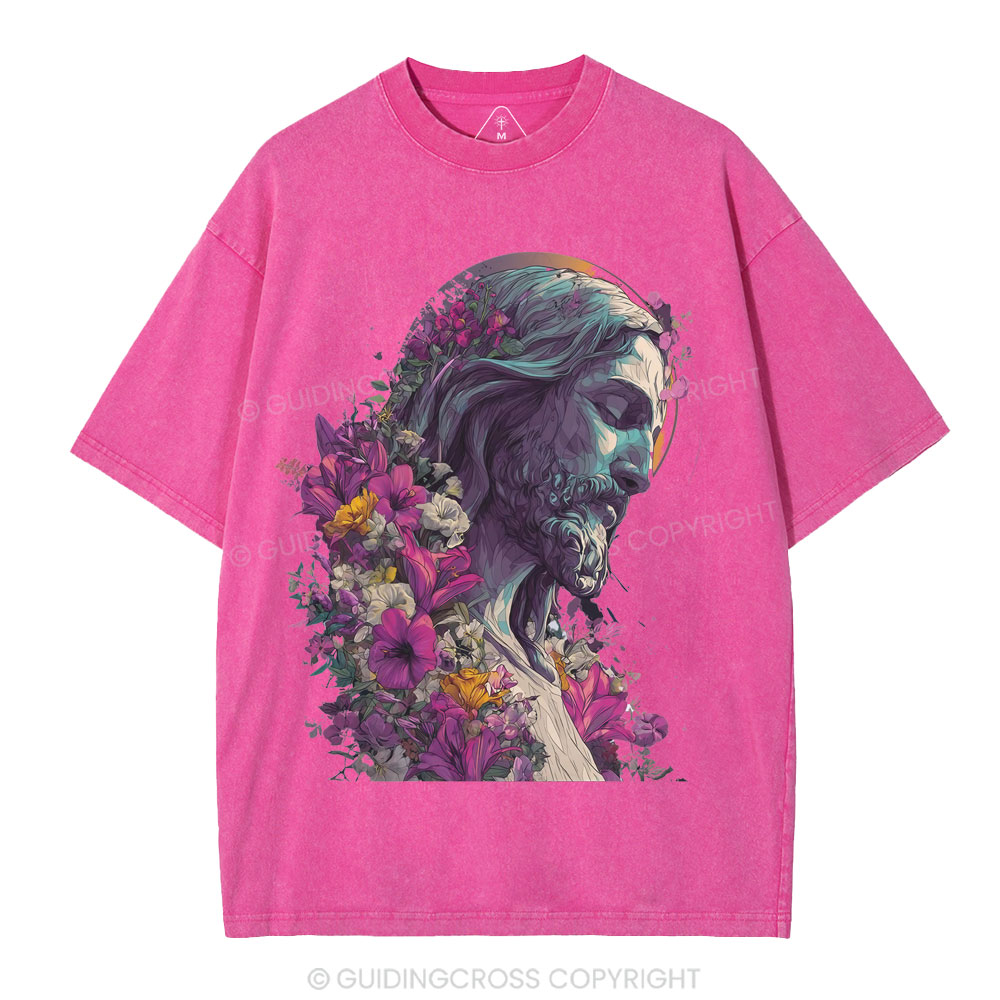Jesus Flower Christian Washed T-Shirt