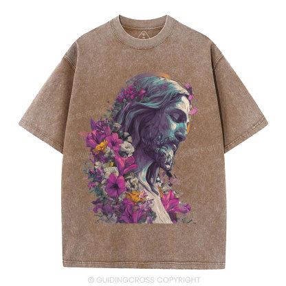 Jesus Flower Christian Washed T-Shirt
