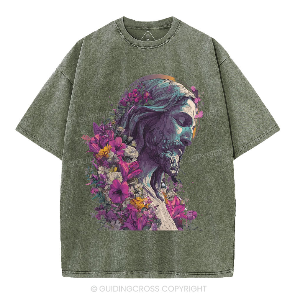 Jesus Flower Christian Washed T-Shirt