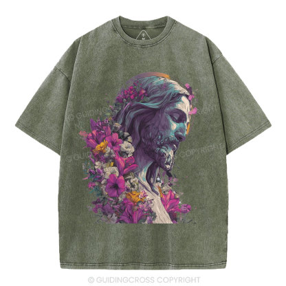 Jesus Flower Christian Washed T-Shirt