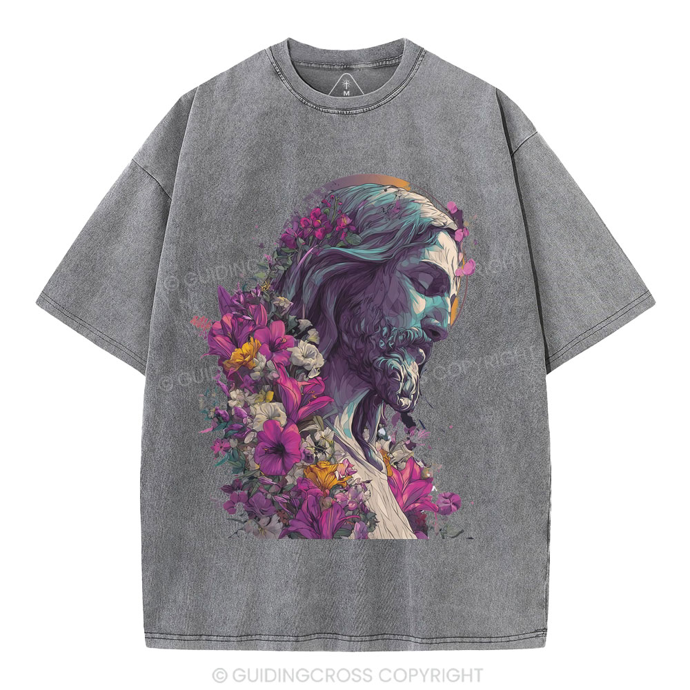 Jesus Flower Christian Washed T-Shirt