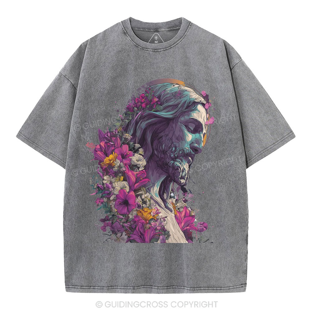 Jesus Flower Christian Washed T-Shirt
