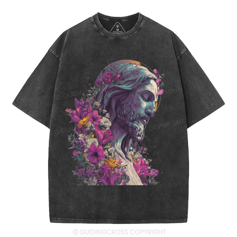 Jesus Flower Christian Washed T-Shirt