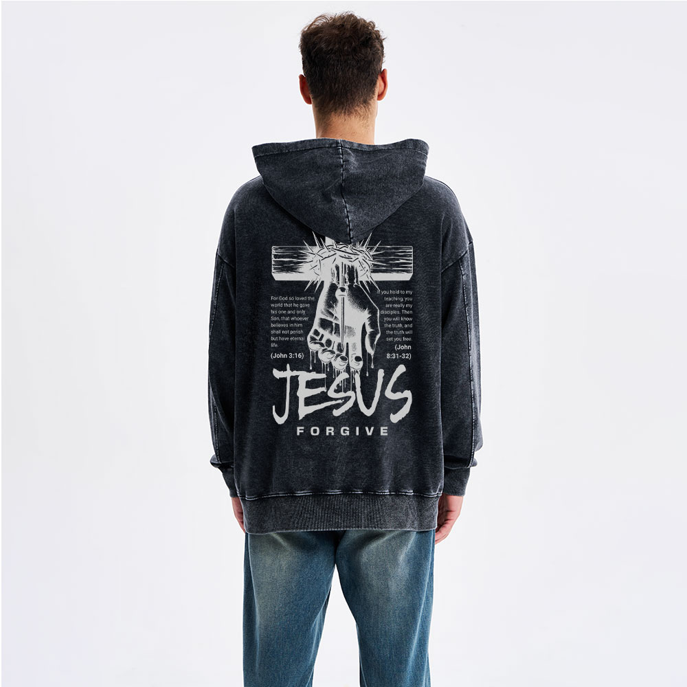 Jesus Forgive Christian Washed Hoodie