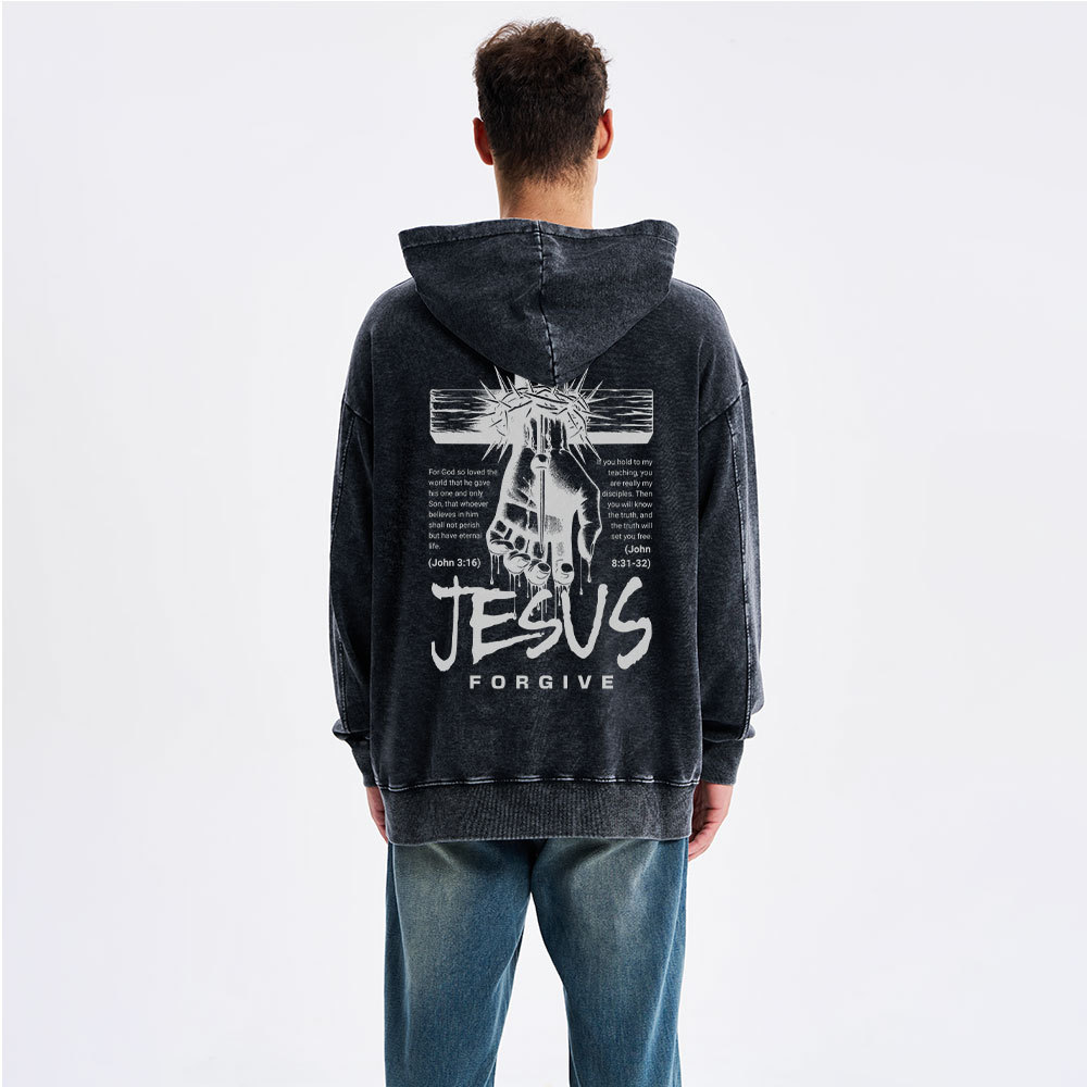 Jesus Forgive Christian Washed Hoodie