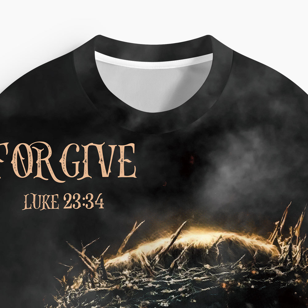 Jesus Forgive Oversized All-Over Print Christian T-Shirt