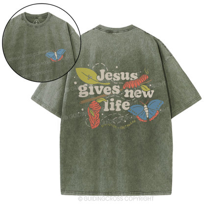 Jesus Gives New Life Christian Washed T-Shirt