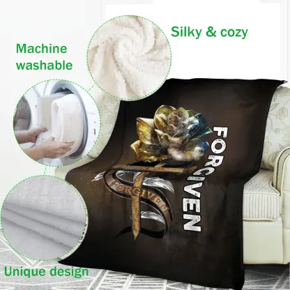 Jesus God Forgiven Rose Rosy Floral Fleece Blanket
