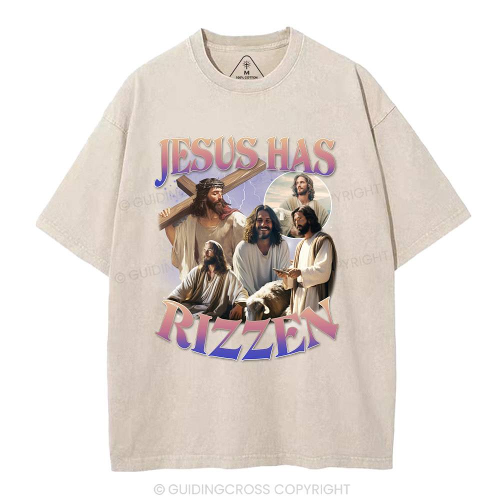 Jesus Has Rizzen Christian Washed T-Shirt