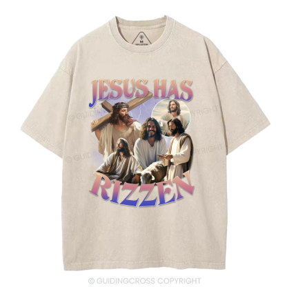 Jesus Has Rizzen Christian Washed T-Shirt