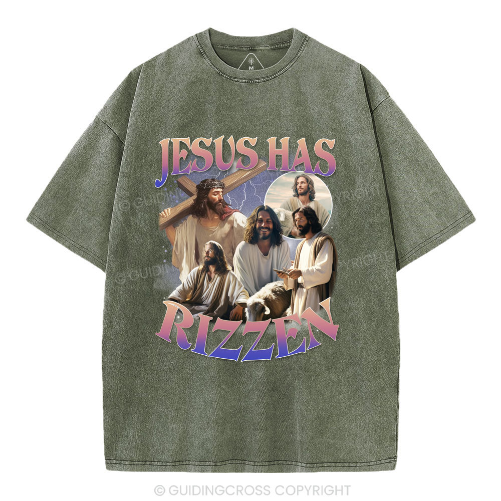 Jesus Has Rizzen Christian Washed T-Shirt