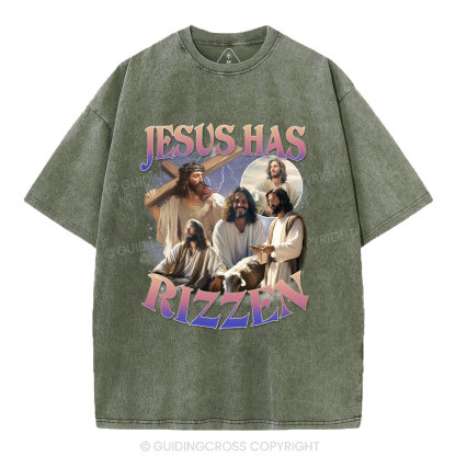 Jesus Has Rizzen Christian Washed T-Shirt