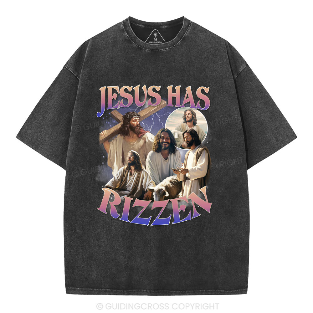 Jesus Has Rizzen Christian Washed T-Shirt