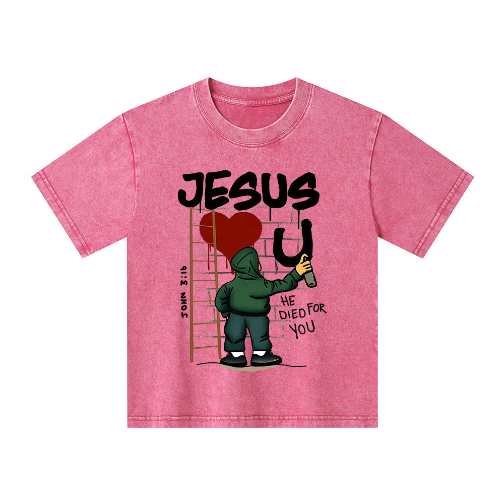 Jesus He Died For You Christian Kid Washed T-Shirt