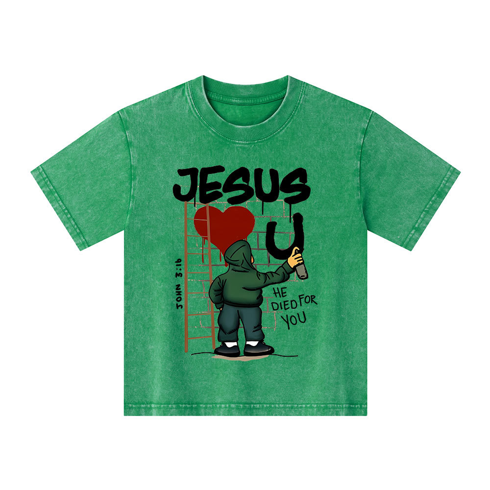 Jesus He Died For You Christian Kid Washed T-Shirt
