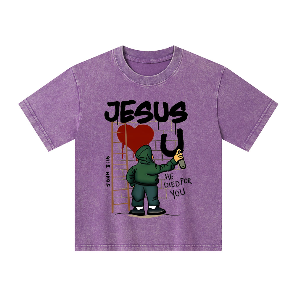 Jesus He Died For You Christian Kid Washed T-Shirt