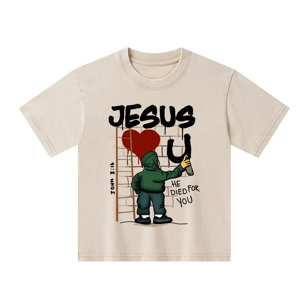 Jesus He Died For You Christian Kid Washed T-Shirt