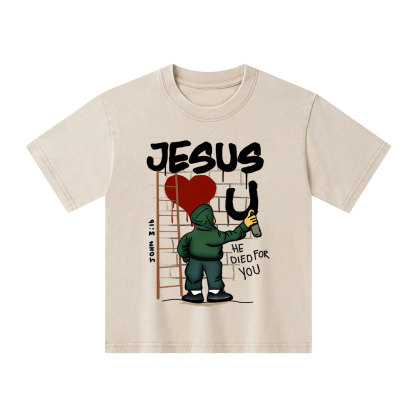 Jesus He Died For You Christian Kid Washed T-Shirt