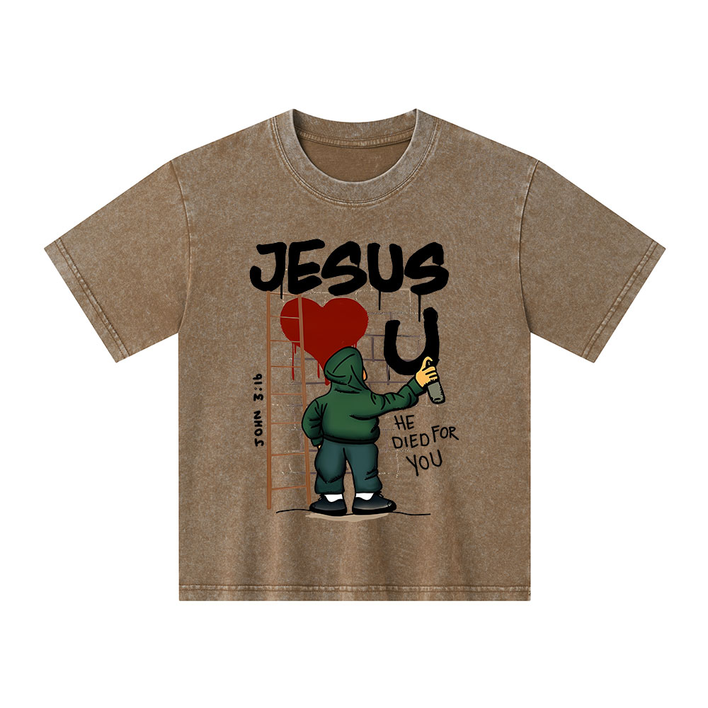 Jesus He Died For You Christian Kid Washed T-Shirt