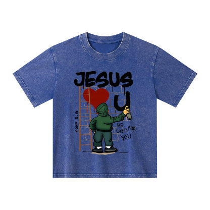 Jesus He Died For You Christian Kid Washed T-Shirt