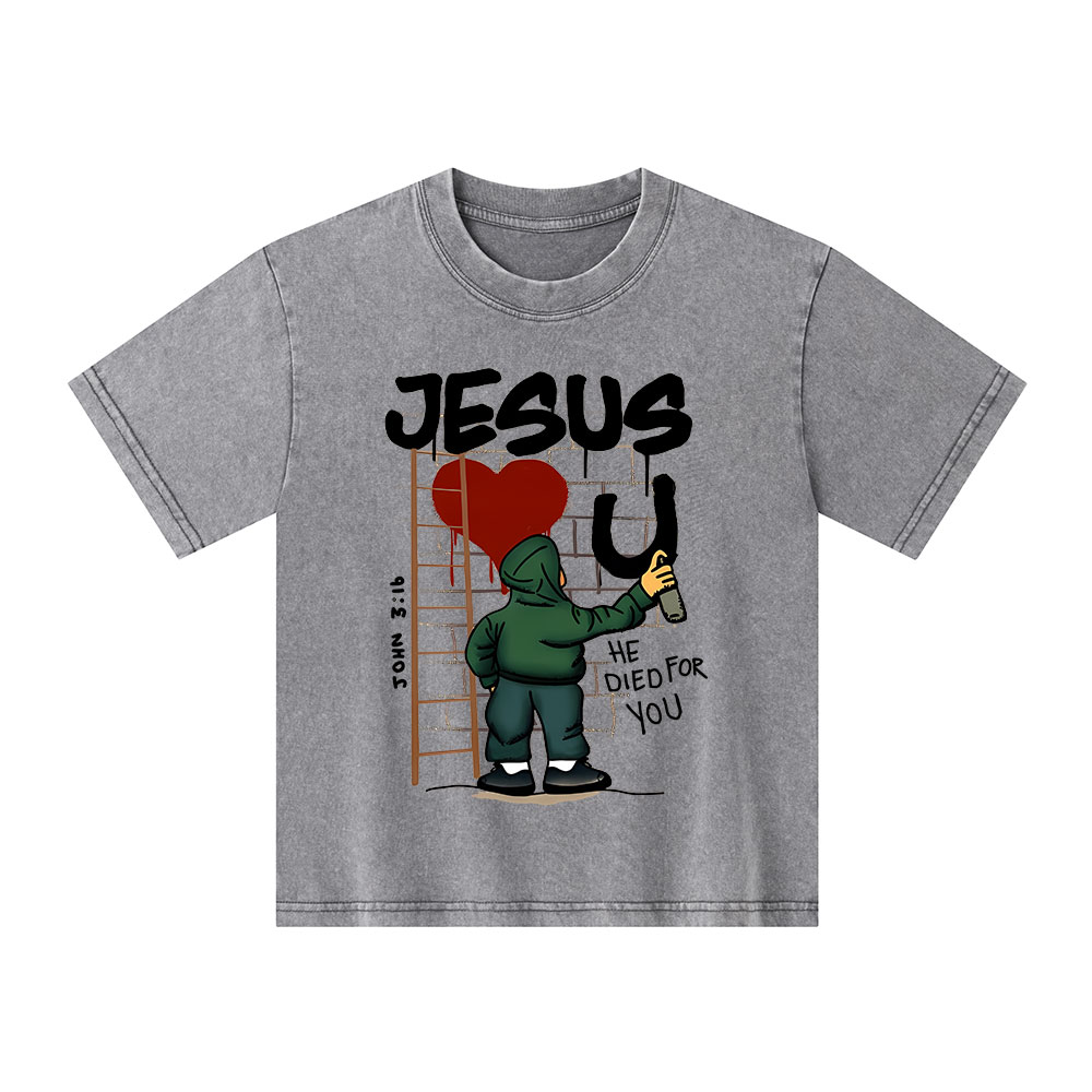 Jesus He Died For You Christian Kid Washed T-Shirt