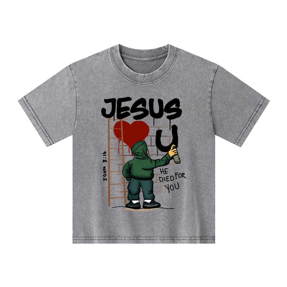 Jesus He Died For You Christian Kid Washed T-Shirt