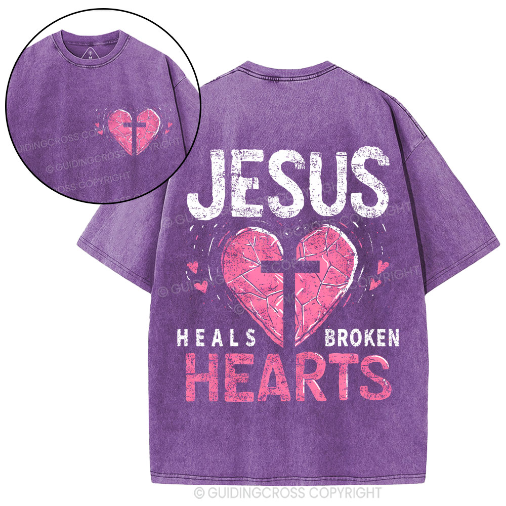Jesus Heals Broken Hearts Christian Washed T-Shirt