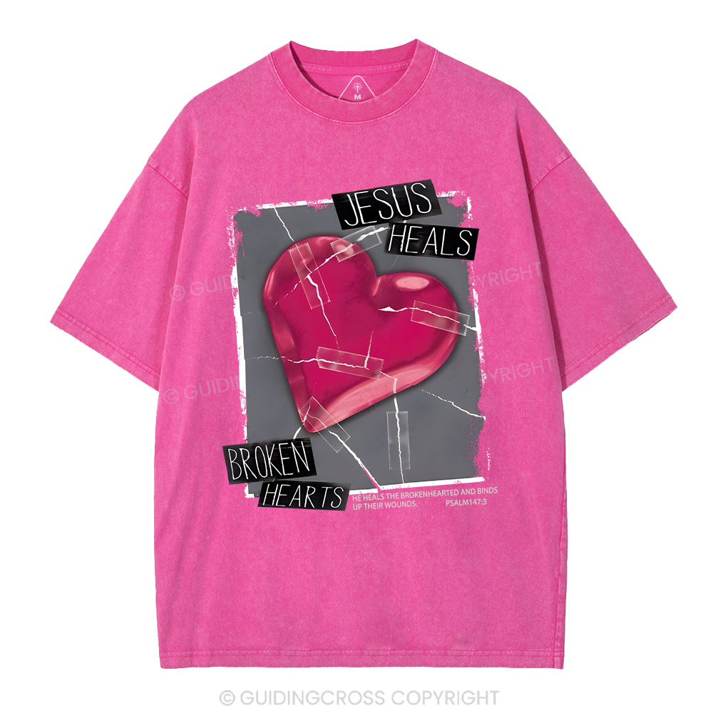 Jesus Heals Broken Hearts Christian Washed T-Shirt