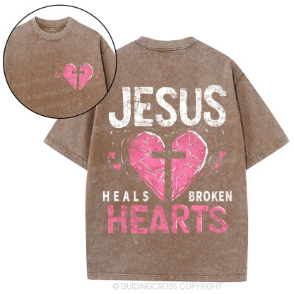 Jesus Heals Broken Hearts Christian Washed T-Shirt