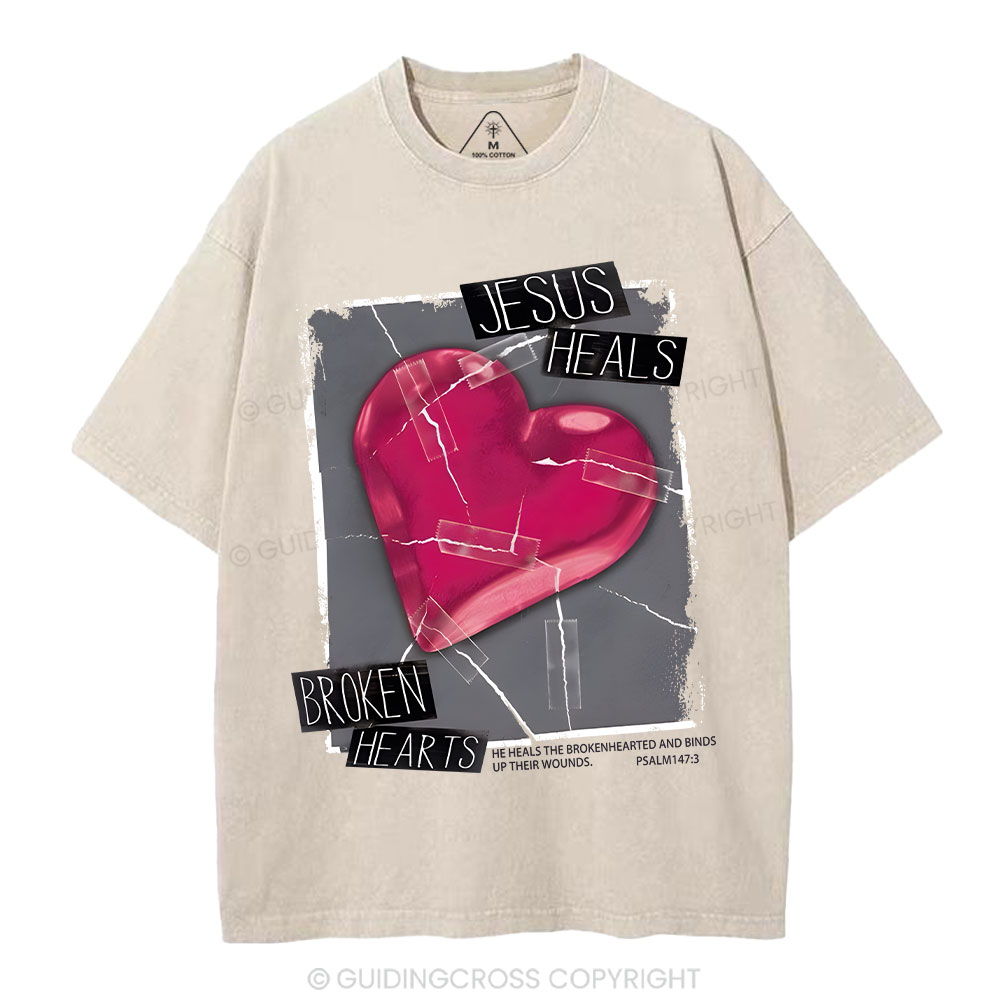 Jesus Heals Broken Hearts Christian Washed T-Shirt