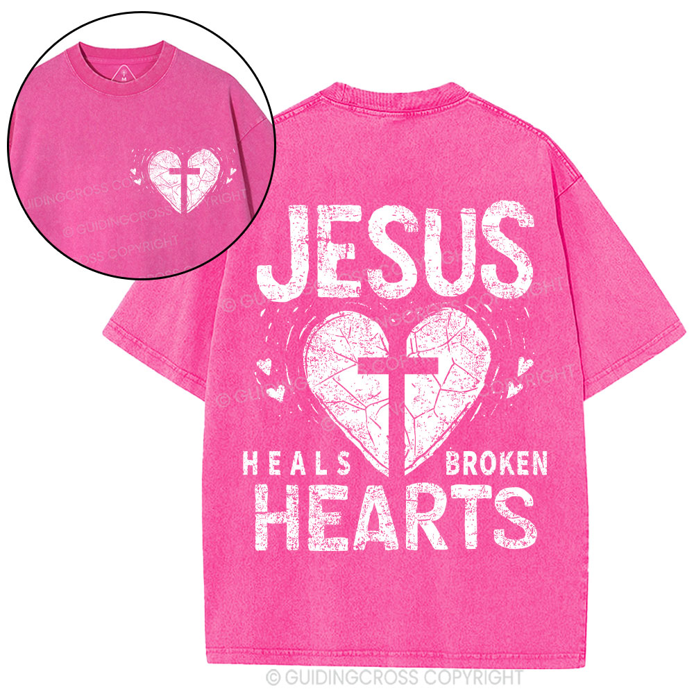Jesus Heals Broken Hearts Christian Washed T-Shirt