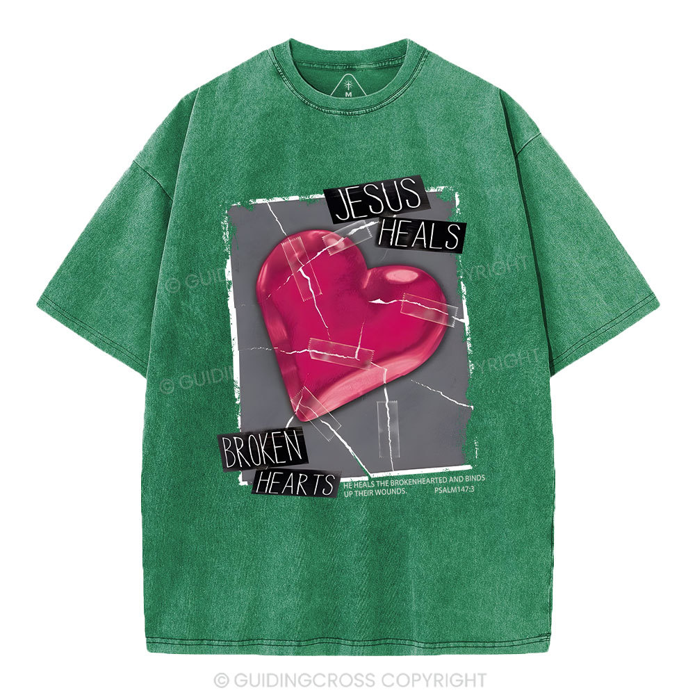 Jesus Heals Broken Hearts Christian Washed T-Shirt