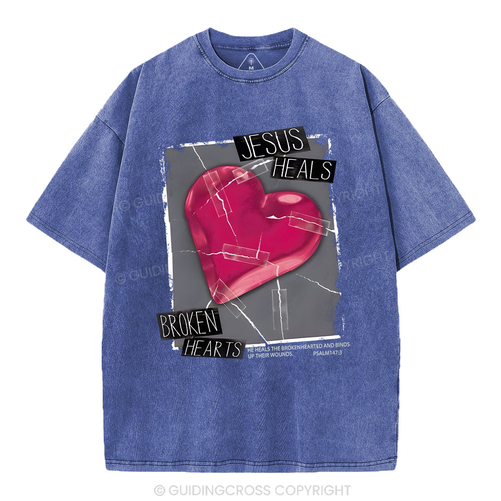 Jesus Heals Broken Hearts Christian Washed T-Shirt Sale - GuidingCross