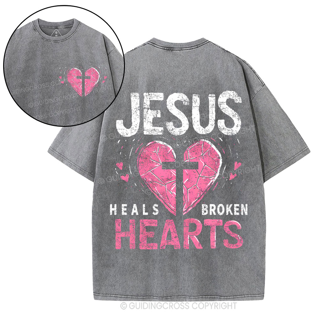 Jesus Heals Broken Hearts Christian Washed T-Shirt