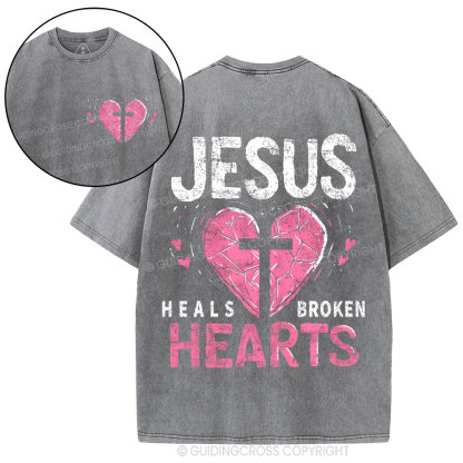 Jesus Heals Broken Hearts Christian Washed T-Shirt