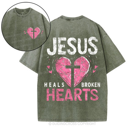 Jesus Heals Broken Hearts Christian Washed T-Shirt