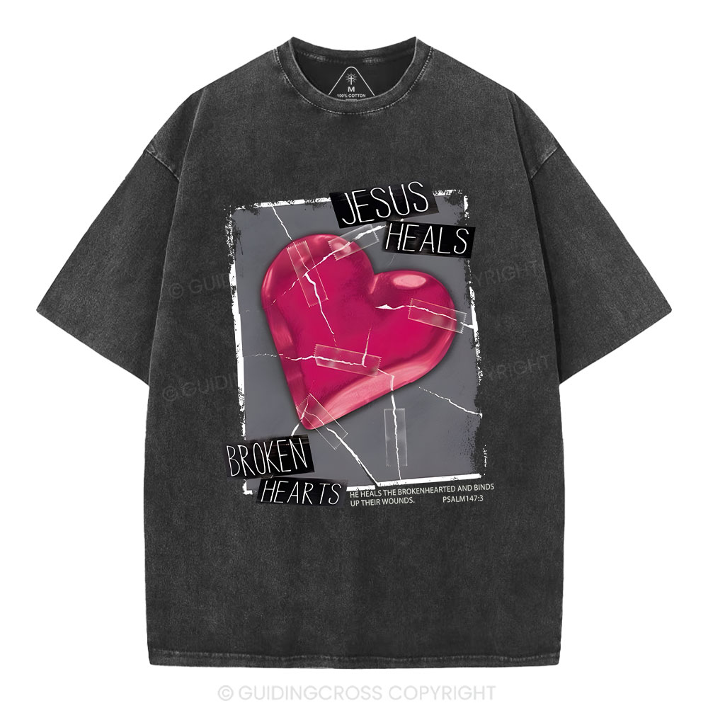 Jesus Heals Broken Hearts Christian Washed T-Shirt