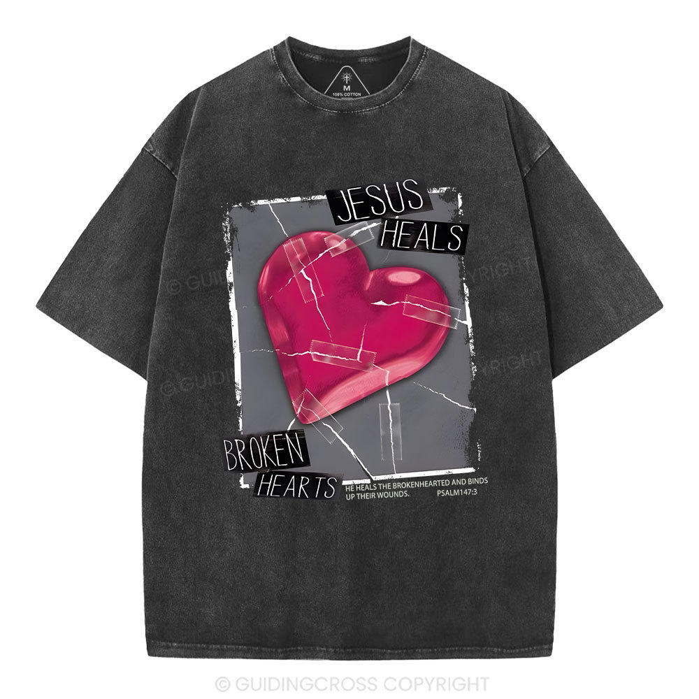 Jesus Heals Broken Hearts Christian Washed T-Shirt