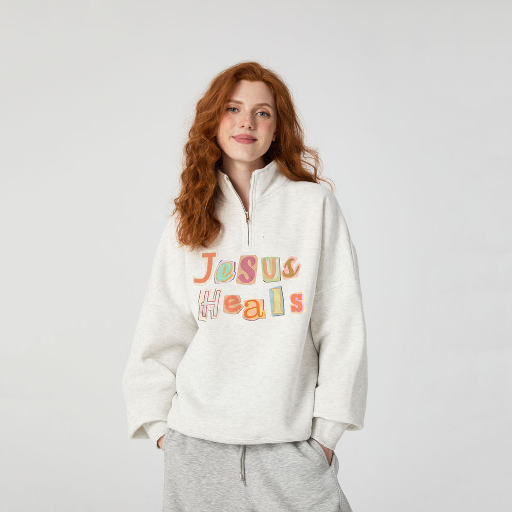 Jesus Heals Christian Half Zip Fleece Sweatshirt