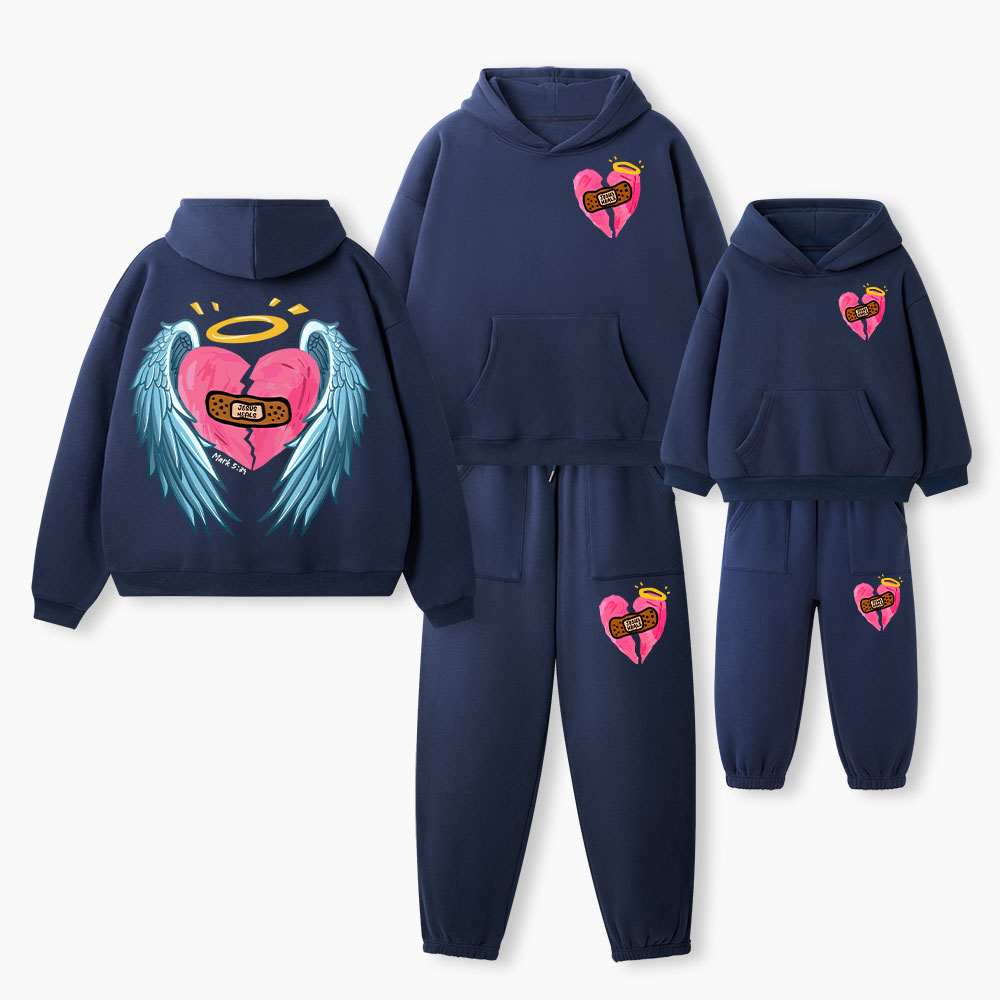 Jesus Heals Christian Premium Matching Fleece Hoodie Set