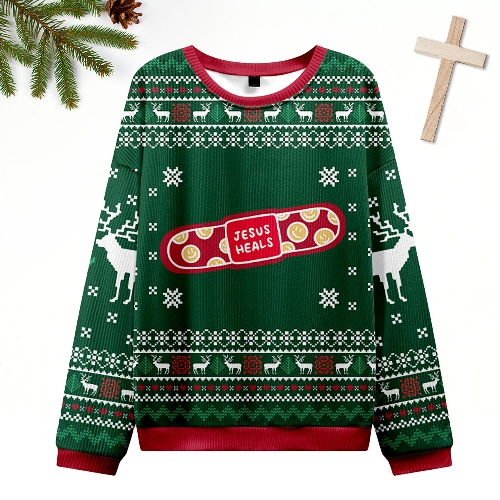 Jesus Heals Christian Ugly Christmas Sweatshirt