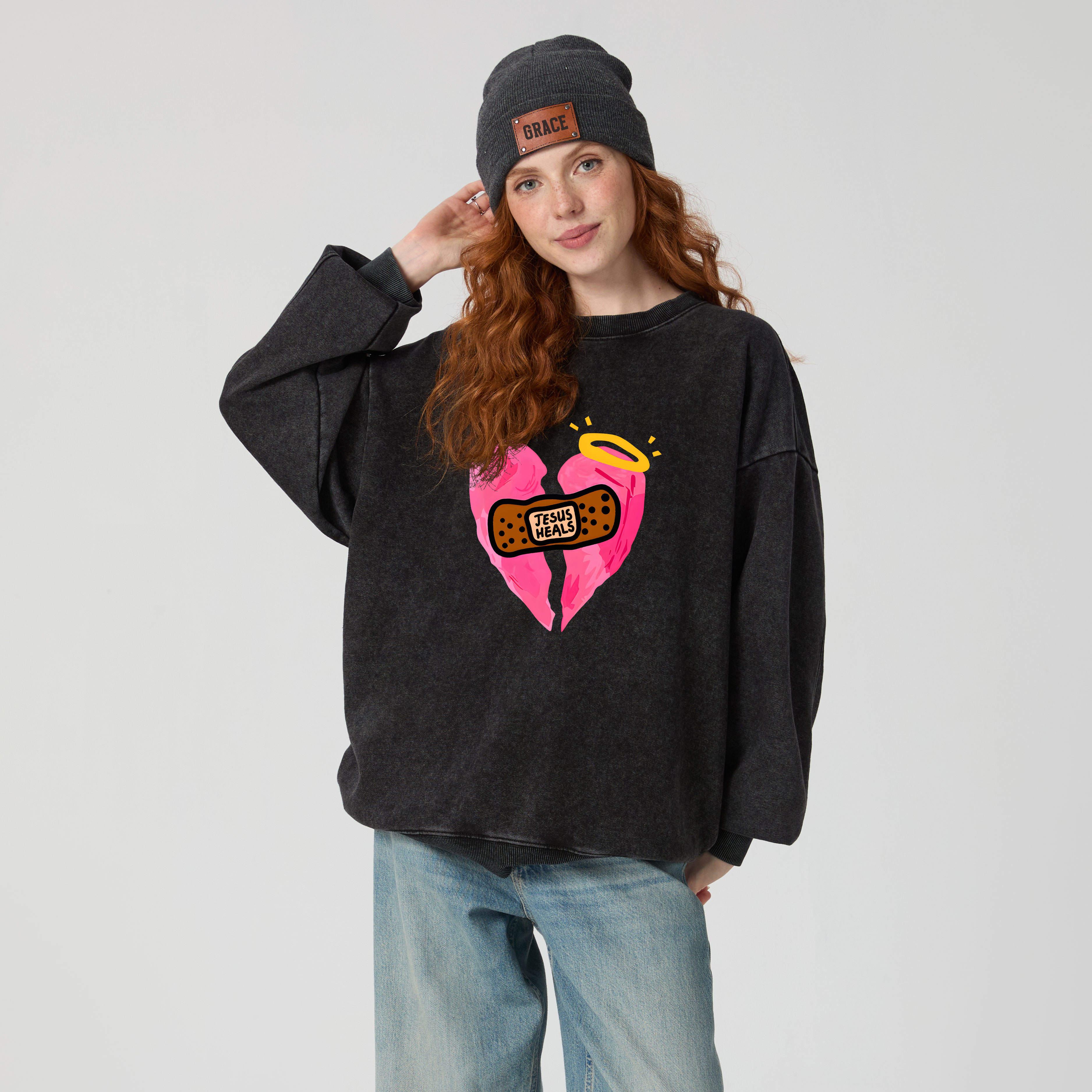 Jesus Heals Christian Washed Sweatshirt
