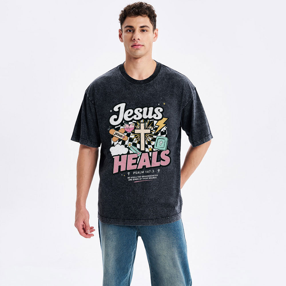 Jesus Heals Christian Washed T-Shirt