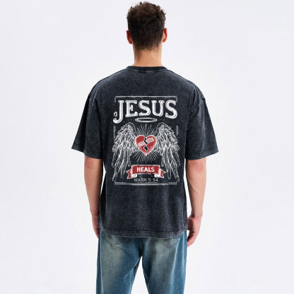 Jesus Heals Christian Washed T-Shirt