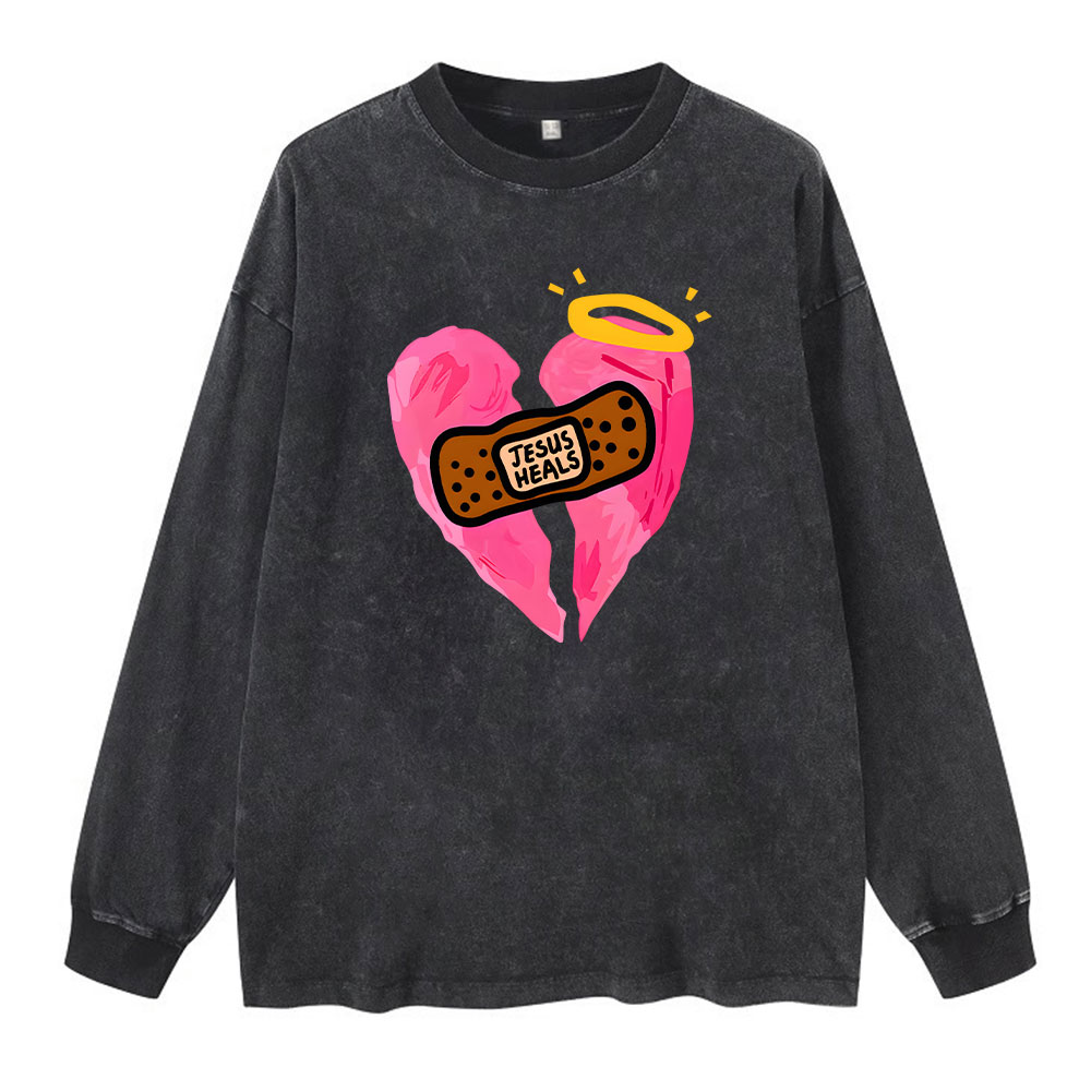 Jesus Heals Chrisytian Washed Long Sleeve T-Shirt